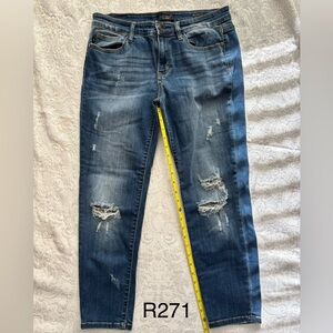 Judy Blue Dark Blue Distressed Relaxed Jeans